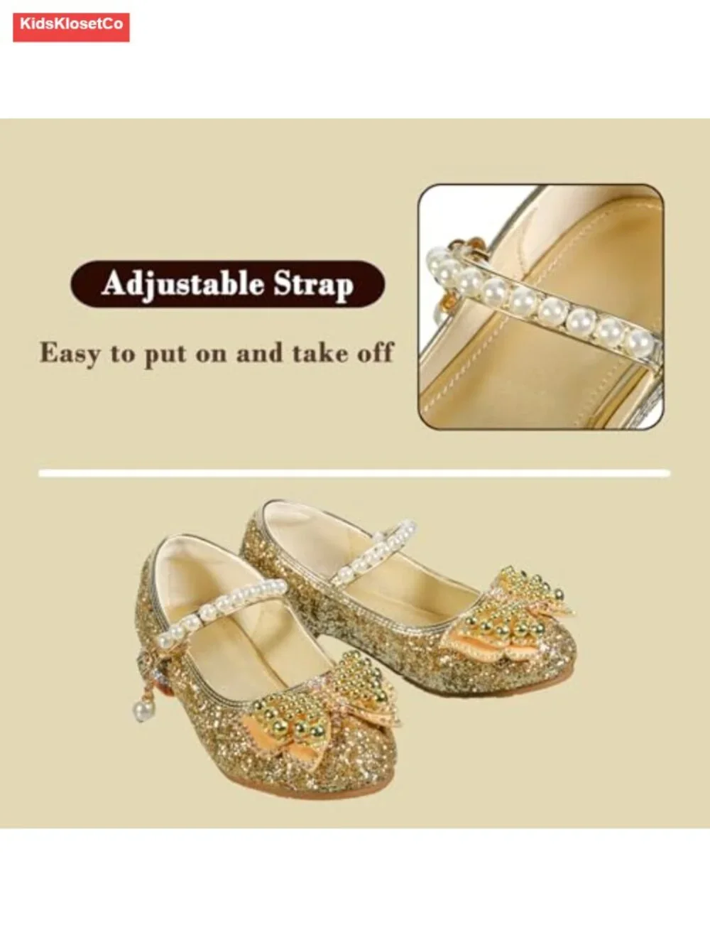 Glitter Mary Jane Low Heel Dress Shoes for Girls Toddler Little Kid Wedding
